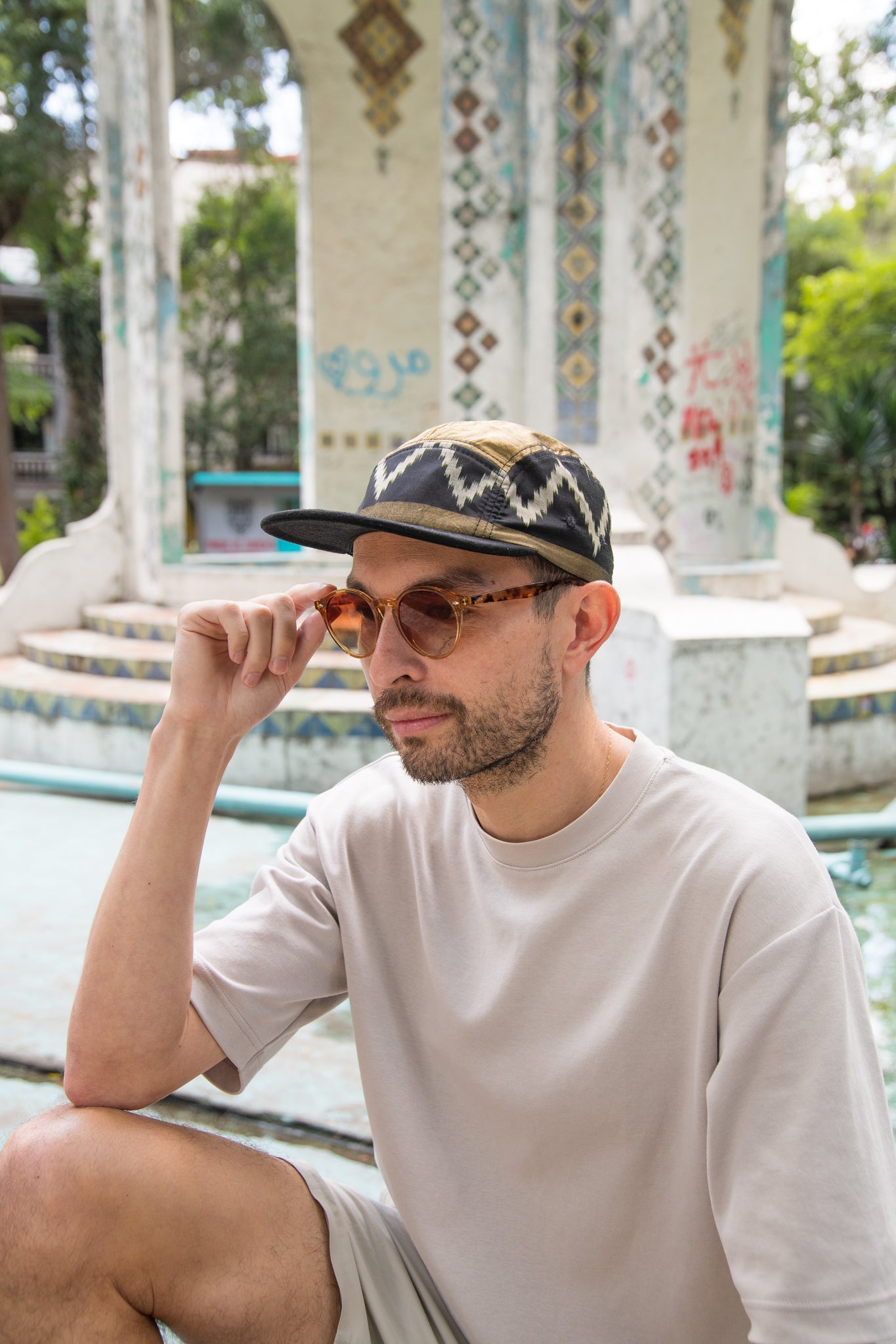 Golden Zig Zag Sari - Flat Brim Hat